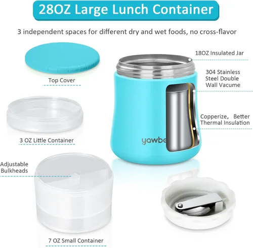 Miniatura 2 de Termo para comida caliente, termo de sopa de 28 onzas para adultos, tarro de comida aislado 2 en 1, recipiente de yogur, recipiente de cereal