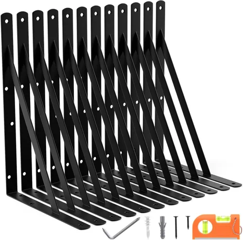 Miniatura 7 de Paquete de 8 soportes de estante resistentes de 14 pulgadas, soporte de pared flotante grande para estantes de almacenamiento de garaje, acabado