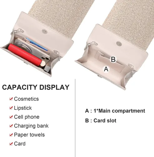 Miniatura 3 de Bolsos de mano para mujer, bolso de noche con cadena desmontable para mujer, bolso de fiesta brillante para mujer, bolsas de boda