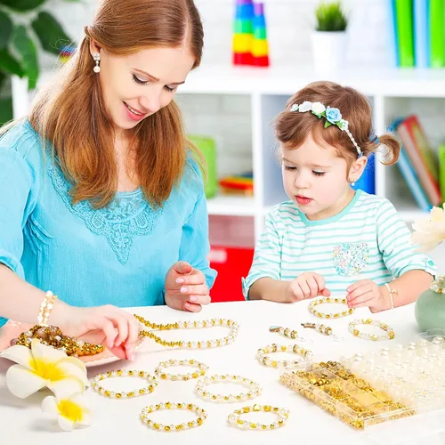 Miniatura 6 de Audab Cuentas de perlas para hacer pulseras, 970 cuentas espaciadoras de perlas y doradas para hacer joyas
