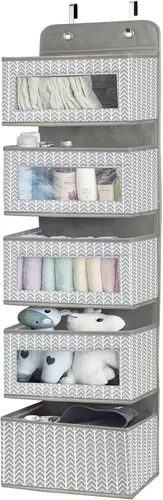 Organizador para colgar sobre la puerta con 5 compartimentos grandes, accesorio de almacenamiento para colgar de pared o despensa; el frontal de