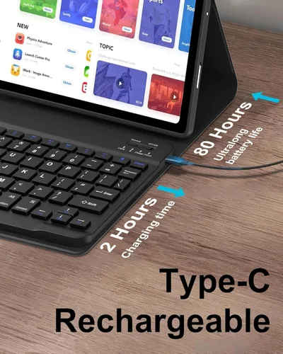 Miniatura 5 de Funda de teclado para tableta Samsung Galaxy Tab A8 X200/X205 de 10.5 pulgadas, cubierta protectora de teclado con soporte multiángulo, borde de Azul