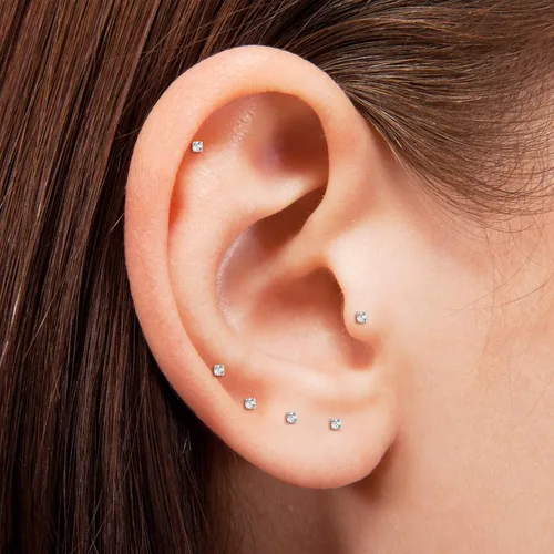 Miniatura 5 de Secure Flat Screw Back CZ Stud Earrings for Women Girls,Comfortable Flatback 2mm 3mm 4mm Cubic Zirconia Earrings for Cartilage Helix Tragus Piercing