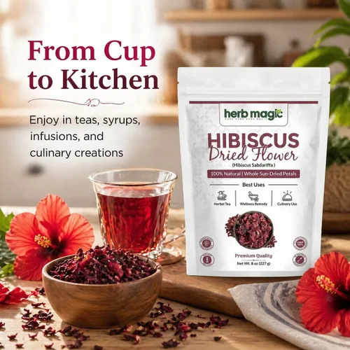 Miniatura 5 de Flores secas de hibisco perfectas para té y agua fresca mexicana, flor de jamaica, flores enteras y pétalos Herbmagic