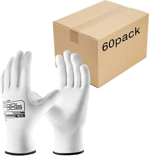 Miniatura 9 de COOLJOB Paquete de 12/60 pares de guantes de trabajo de seguridad a granel con revestimiento de poliuretano de agarre, guantes de punto sin costuras
