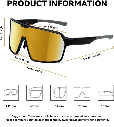 Miniatura 3 de Karsaer Lentes de sol deportivos de gran tamaño para hombres y mujeres, lentes de protección UV de marco grande, ideales para béisbol, correr, Marco