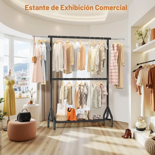 Miniatura 8 de EAGMAK Perchero de ropa de doble barra con capacidad de carga de 622 LBS, perchero resistente para colgar ropa, perchero de 82.68 pulgadas de alto