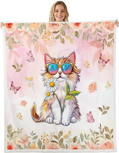 Miniatura 14 de Manta de perro de dibujos animados para niños, manta de vellón con mariposas y girasoles para decoración de dormitorio, sofá, dormitorio, manta
