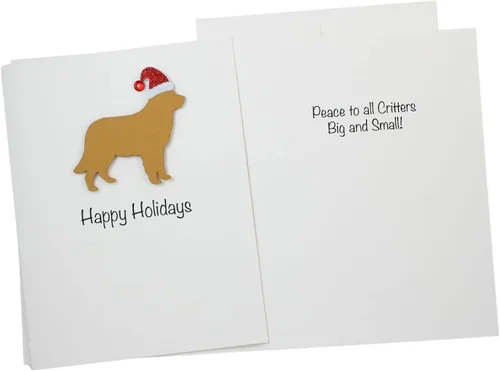 Miniatura 2 de Golden Retriever - Tarjetas de Navidad naranja y rojo claro, paquete de 10 tarjetas navideñas hechas a mano para perros, base blanca, perro