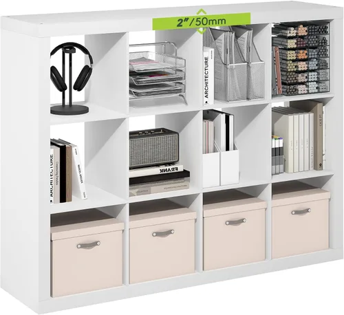 Miniatura 40 de Furinno Organizador de Almacenamiento en Cubos Decorativos con Respaldo Abierto, 4 Cubos, Gris Claro