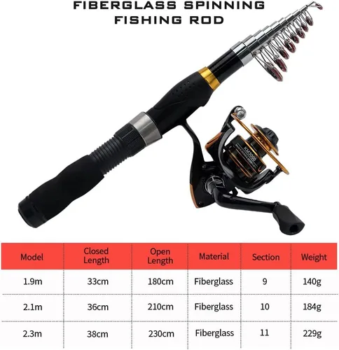Miniatura 2 de Collapsible Fishing Rod and Reel Combo, BalanZze Telescopic Fishing Rod with Spinning Reel, Portable Collapsible Fishing Pole Kit for Saltwater and