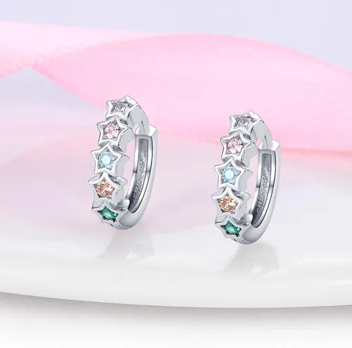 Miniatura 5 de QIKAOLA Aretes de aro de plata de ley 925, aretes de aro pequeños hipoaléricos de circonita cúbica colorida