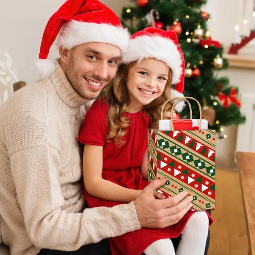 Miniatura 4 de Vellibring 24 piezas de bolsas de regalo de Navidad Kraft, bolsas de papel de Navidad con asa, bolsas de papel de Navidad con estampados navideños
