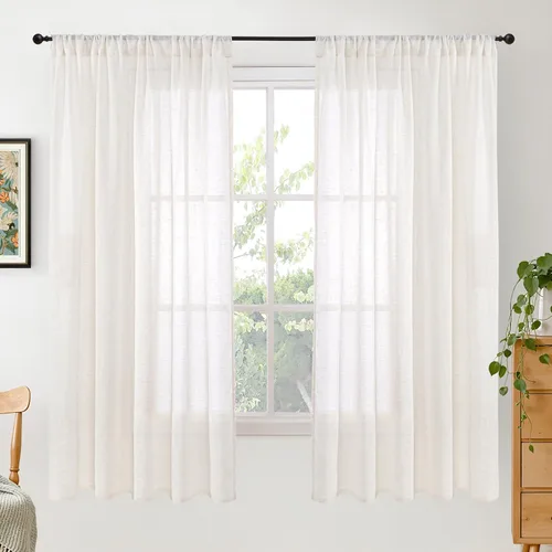 Miniatura 66 de BGment Cortinas de lino café de 30 pulgadas de largo para ventana pequeña, cortinas de media ventana beige semitransparentes ligeras con bolsillo