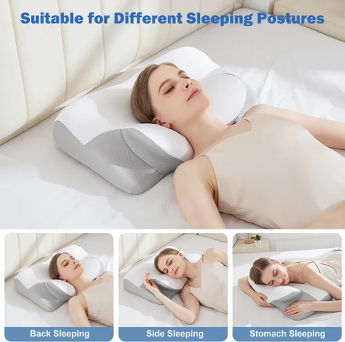 Miniatura 3 de Almohada cervical para dormir – Almohada ergonómica refrescante de espuma viscoelástica para aliviar el dolor de cuello, suave y elástica, alivia