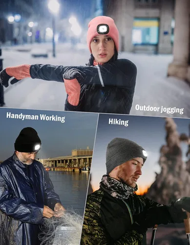 Miniatura 2 de MELASA Gorro unisex con luz, recargable por USB, manos libres, gorro LED, regalos de invierno para hombres