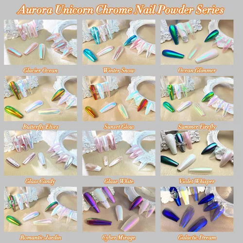 Miniatura 6 de FNNZ Chrome Nail Powder, Aurora Mirror Effect Unicorn Chrome Nail Powder, Mermaid Nail Chrome Powder for Nail Art Decoration, Light-Changing Pigment