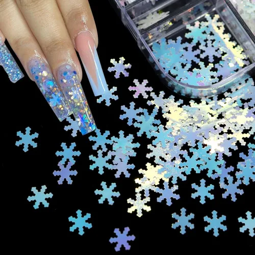 Miniatura 4 de Lentejuelas con purpurina de copo de nieve, 6 rejillas holográficas de Navidad, diseño de uñas de Navidad, diseño de uñas de invierno, Navidad