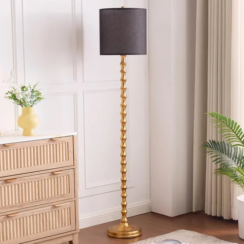 Miniatura 8 de EUO Lámpara de pie dorada de 64.5 pulgadas para sala de estar, lámparas de pie de bambú doradas para dormitorio, lámpara alta y delgada
