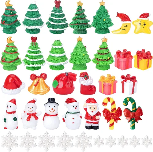 Iceyyyy 37 figuras de Navidad de resina en miniatura, pequeñas figuritas de árboles de Navidad, muñeco de nieve, Papá Noel, mini colgante de Navidad