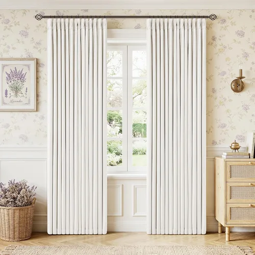 Miniatura 23 de Juego de 2 paneles de cortinas plisadas negras de 80 pulgadas para sala de estar, cortinas plisadas de lino con forro de 80 pulgadas de largo, 100%
