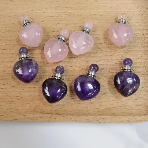 Miniatura 36 de Perfume Bottle Necklace Heart Shape, Amethyst Necklace Healing Crystal for Women, Essential Oil Diffuser Bottle Necklace Jewelry for Liquid