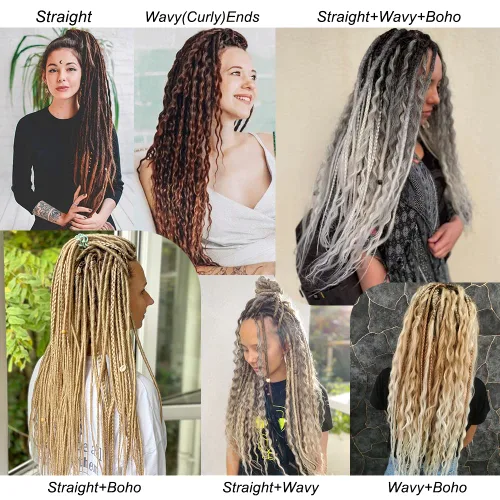 Miniatura 6 de Boho Dreads - Extensiones de rastas sintéticas de doble extremo con trenzas de caja, de 24 pulgadas, 10 hebras delgadas, suaves, color rojo y marrón