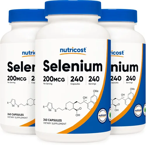 Nutricost Selenio 200mcg, 240 cápsulas vegetales (3 botellas) - Sin OMG, sin gluten, L-selenometionina..