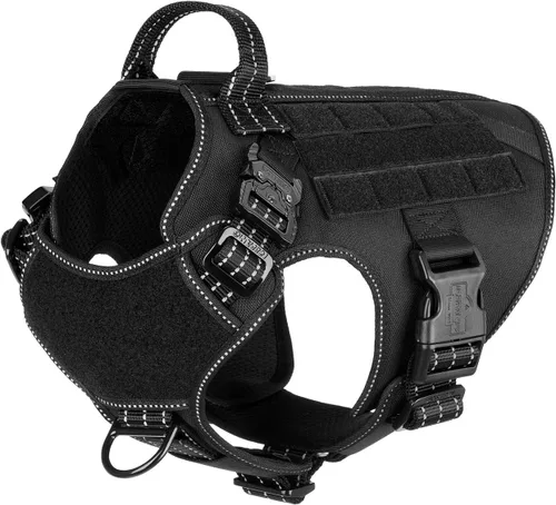 ICEFANG Arnés táctico para perro, tamaño mediano, 2 hebillas de metal, chaleco Molle para perro de trabajo con asa, clip de correa frontal para no
