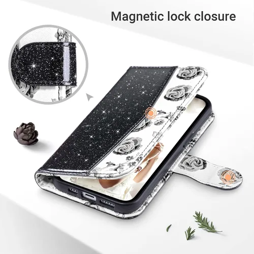Miniatura 4 de ULAK Compatible con iPhone 13 Funda tipo cartera para mujer, funda tipo billetera de piel PU con tarjetero y función de caballete, funda protectora