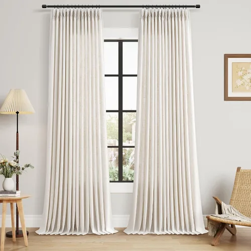 Miniatura 27 de Juego de 2 paneles de cortinas de ventana de cocina beige de 24 pulgadas de largo, con textura de lino, plisadas, filtrantes de luz, semi pequeñas