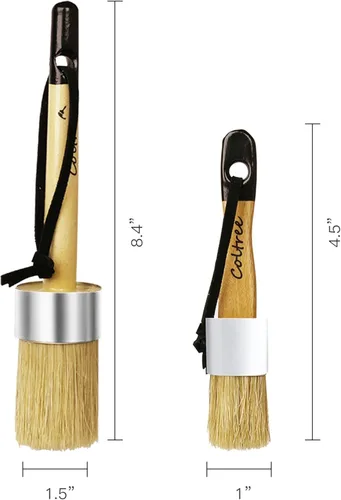 Miniatura 4 de Pinceles de pintura de tiza para muebles, 2 piezas de cerdas de pelo de jabalí redondas/planas para pintura de cera, adecuados para pintura de tiza