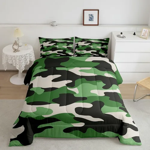 Miniatura 34 de Feelyou Juego de edredón de camuflaje naranja para niños, tamaño individual, juego de ropa de cama de camuflaje estilo militar para niños y niñas