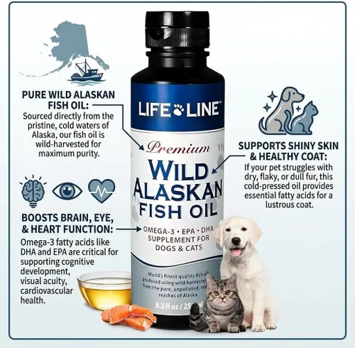 Miniatura 8 de Life Line Pet Nutrition Suplemento omega-3 de aceite de pescado salvaje de Alaska para piel y pelaje, apoya la salud cerebral, ocular y cardíaca