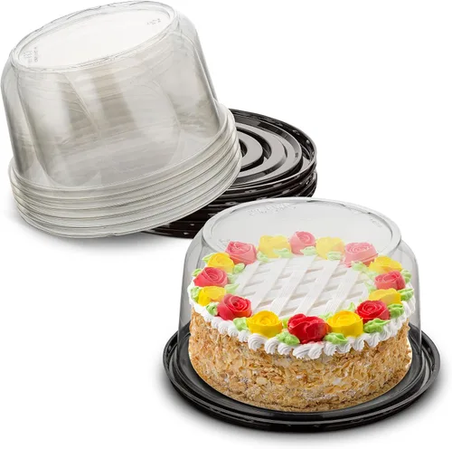 MT Products Recipientes redondos de plástico PET para tartas de 6 pulgadas, cajas de plástico para panadería con tapa transparente (paquete de 100)