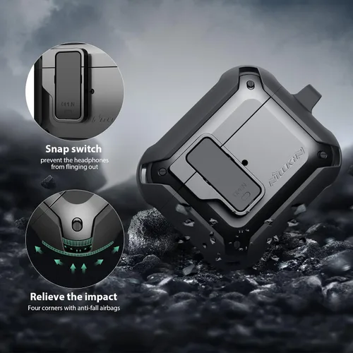 Miniatura 3 de Nillkin AirPods Pro - Funda protectora de cuerpo completo con llavero de metal, a prueba de golpes, para AirPods Pro 2019, color negro