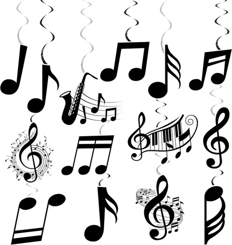 Notas musicales colgantes espirales musicales para fiesta de cumpleaños, decoración de notas musicales, piano, música, fiesta, espiral, recortado,