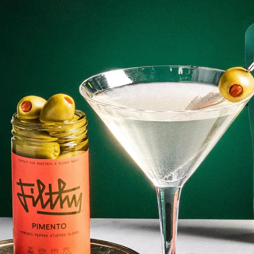 Miniatura 3 de Aceitunas rellenas de pimiento de Filthy Food, guarnición premium para cócteles, aceitunas rellenas de pimiento español, no transgénico, sin gluten