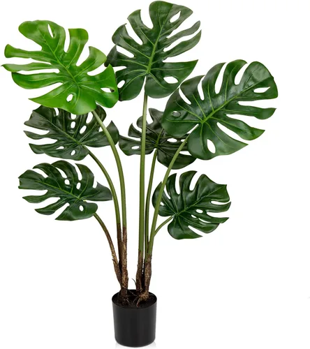 Miniatura 8 de Hollyone Planta artificial Monstera Deliciosa de 17 pulgadas en maceta negra, planta tropical falsa de queso suizo en maceta para interiores