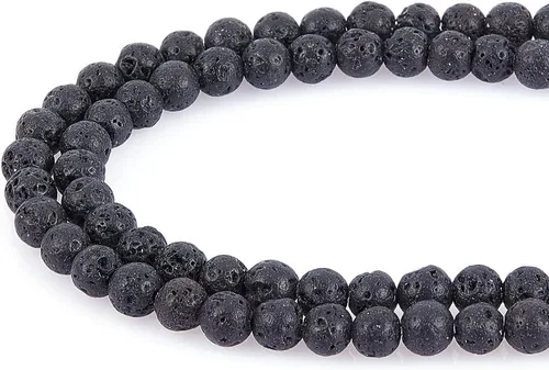 Miniatura 7 de PH PandaHall 600 cuentas redondas de lava negra de 0.236 pulgadas para difusor, fabricación de joyas, pulseras de yoga Negro