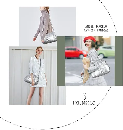 Miniatura 47 de Angel Barcelo - Bolsa de hombro amplia para mujer, diseño Hobo, cuero lavado