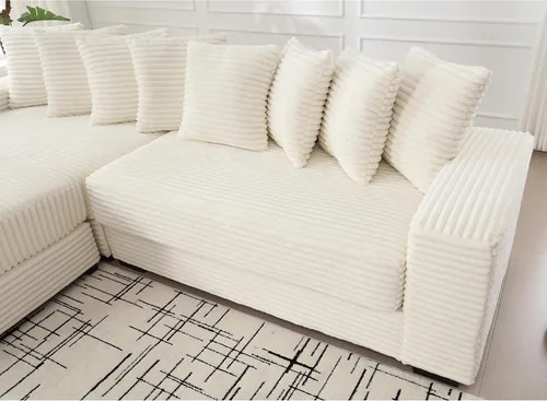 Miniatura 9 de Sofá modular moderno de 111 pulgadas, sofá de pana en forma de L con diván izquierdo, salón extra ancho, 8 almohadas, juego de sofá esquinero