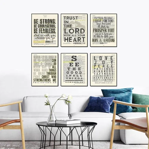 Miniatura 2 de Impresiones artísticas de página bíblica cristiana vintage, juego de 6, sin marco, Josué 1:9, Proverbios 3:5, Jeremías 29:11, Romanos 8:28, Gálatas
