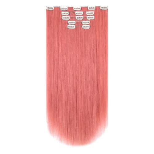 Miniatura 55 de Extensiones de cabello negro lacio, 2 juegos de extensiones de cabello con clip para mujeres, Halloween, 5 piezas de 22 pulgadas, piezas de cabello