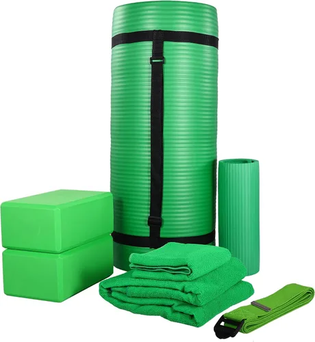 Miniatura 10 de BalanceFrom Juego de yoga de 7 piezas con esterilla extra gruesa de 71 x 24 x 1 pulgadas y correa de transporte – Incluye 2 bloques, correa de Rosado