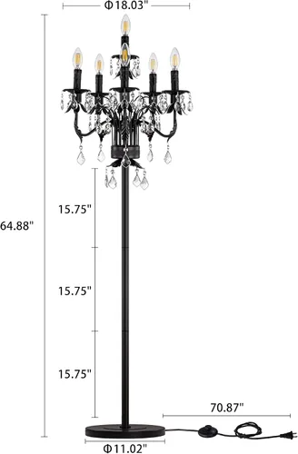 Miniatura 3 de Wellmet Lámpara de pie negra para esquina de sala de estar, lámpara de pie de granja con 6 luces, lámpara de pie alta de cristal con interruptor