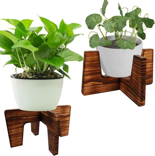 Soporte para plantas de interior, soporte corto para macetas de 5 a 15 pulgadas, soporte de madera marrón para plantas de interior, soporte pequeño