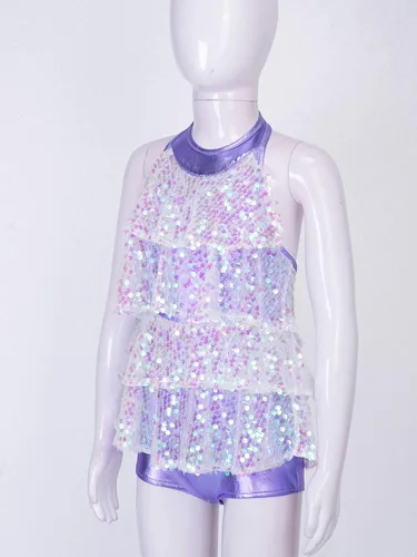 Miniatura 4 de Vestido de lentejuelas brillantes sin mangas para niñas y niñas, vestido con borlas y jazz latino, trajes de baile de salsa para actuación