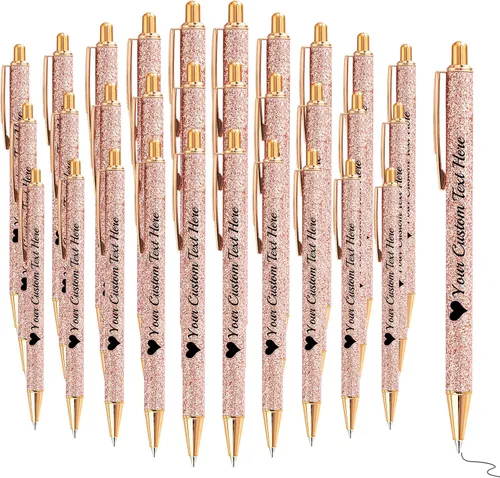Miniatura 16 de Bolígrafos con purpurina personalizados con nombre, bolígrafos bonitos y bonitos personalizados, bolígrafos retráctiles de tinta negra, suministros