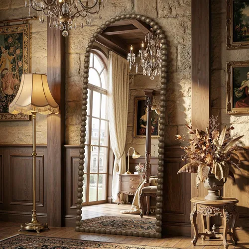 Miniatura 19 de Antok Espejo de Piso, 57"×21" Espejo Vintage de Cuerpo Completo con Cuentas, Espejo de Cuerpo Completo con Soporte, Montado para Colgar